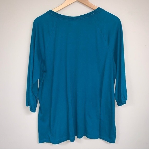 Turquoise Blue Green Loose Fit Flowy Blouse Women’s 1X Tie Neck by Fashion Bug - Picture 5 of 5